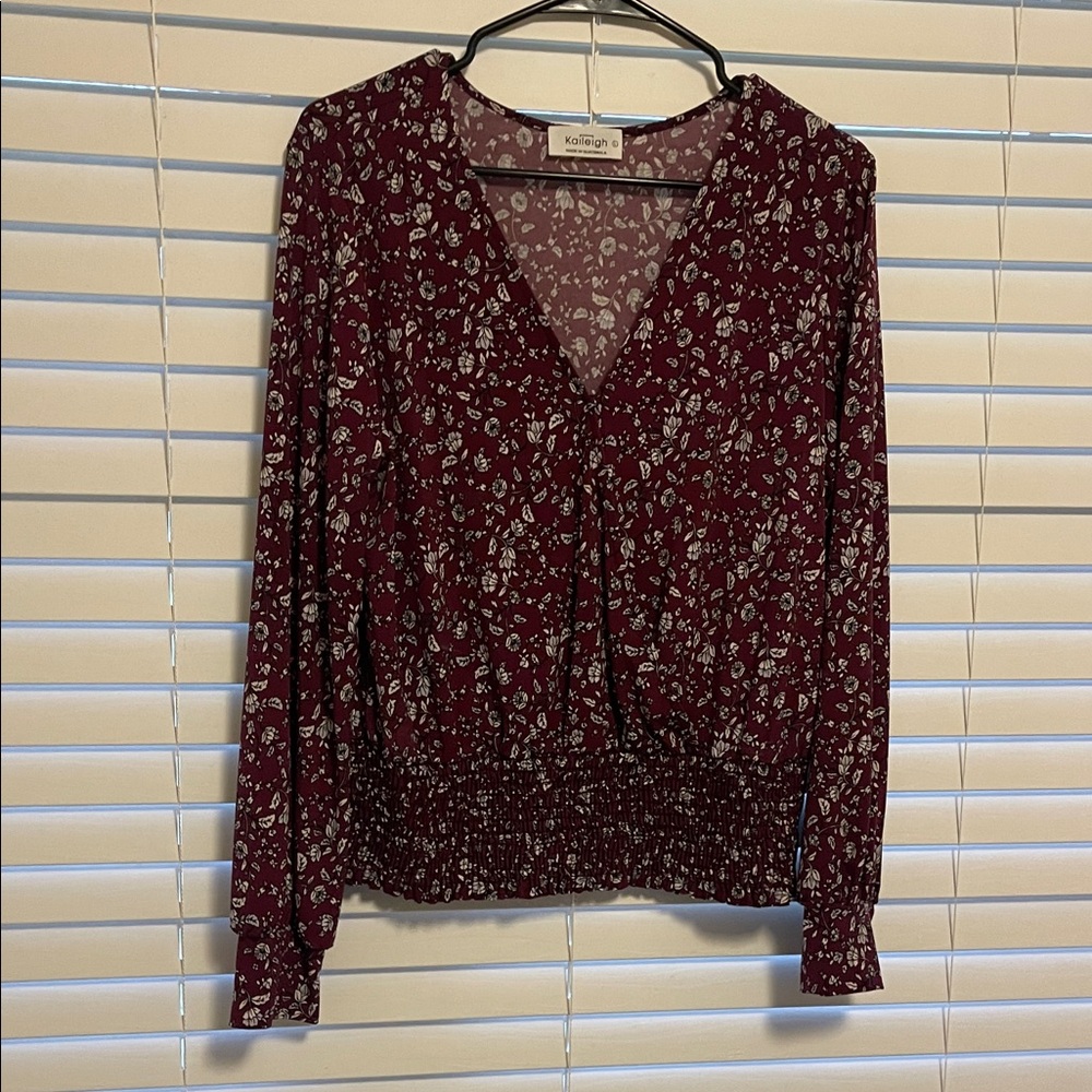 Kaileigh Maroon/Deep Purple Smocked Floral Blouse
